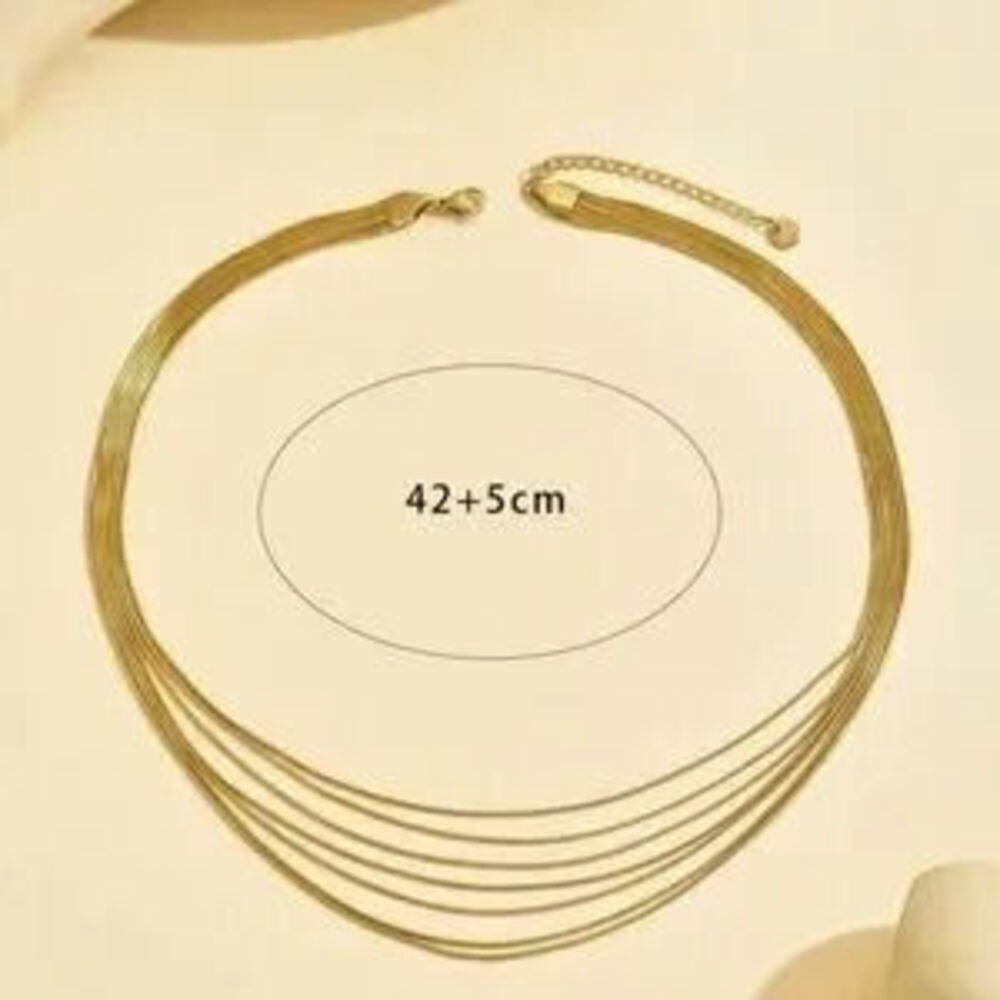 Gold Plated Stainless Steel 1pc Multi-Layer Snake Chain Necklace - Picture 3 of 3